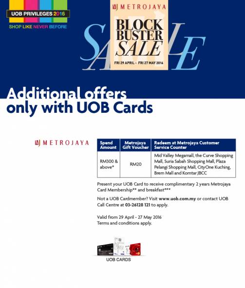 Uob Credit Card Promotion Additional Offers At Metrojaya Only With Uob Cards