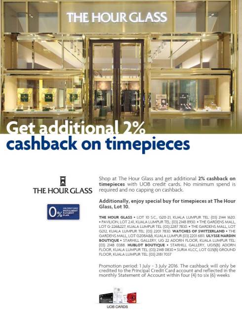 UOB Credit Card Promotion 2 cashback on timepieces at The Hour